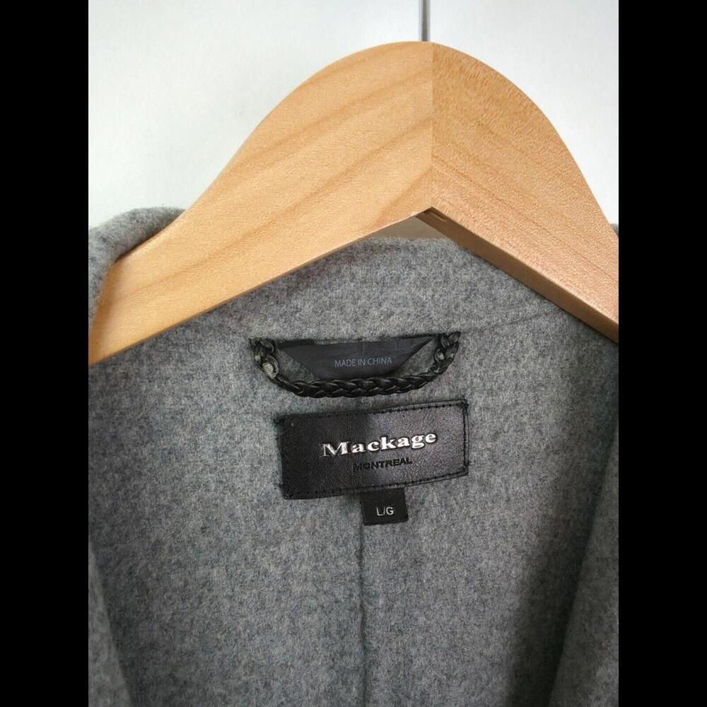 MACKAGE Women's Sz US L Mai Gray Wool Cashmere Melange Belted Wrap Coat - Picture 7 of 11